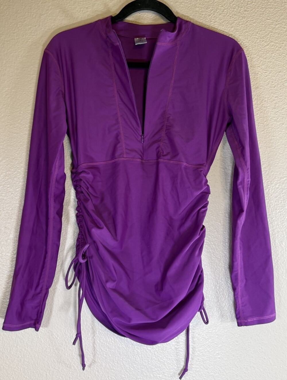 Sbart Size Medium Long Sleeve Rash Guard Swim Top Ruched Drawstring Sides